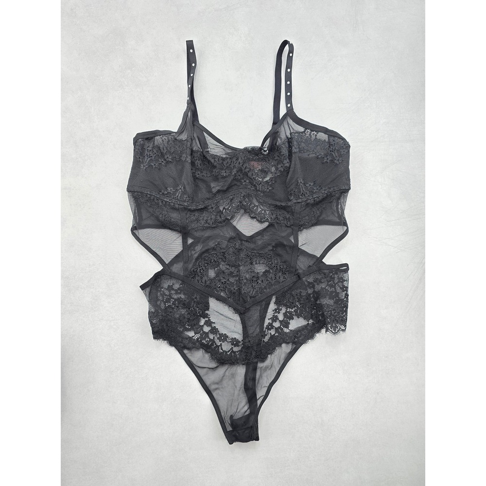 Black Lace Whimsygoth Romantic Dark Floral Hunkemoller Lingerie Bodysuit 38C